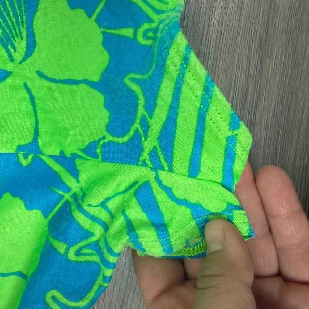 Speedo Girls 3 Piece Y2K Swim Set Bikini Rashguard Cover Up Floral Blue Green 12